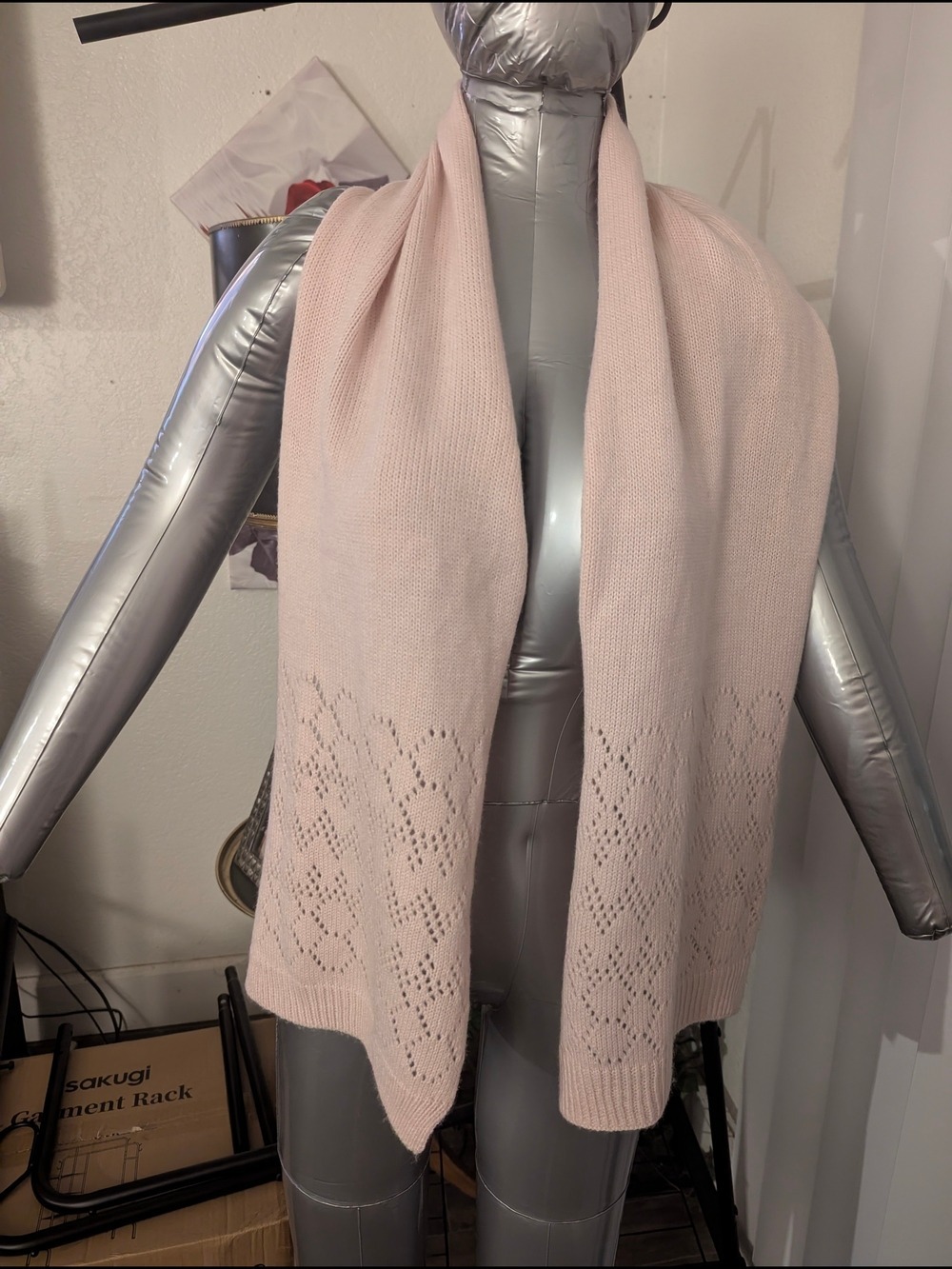 Light Pink Knit Scarf with Subtle Lace Pattern